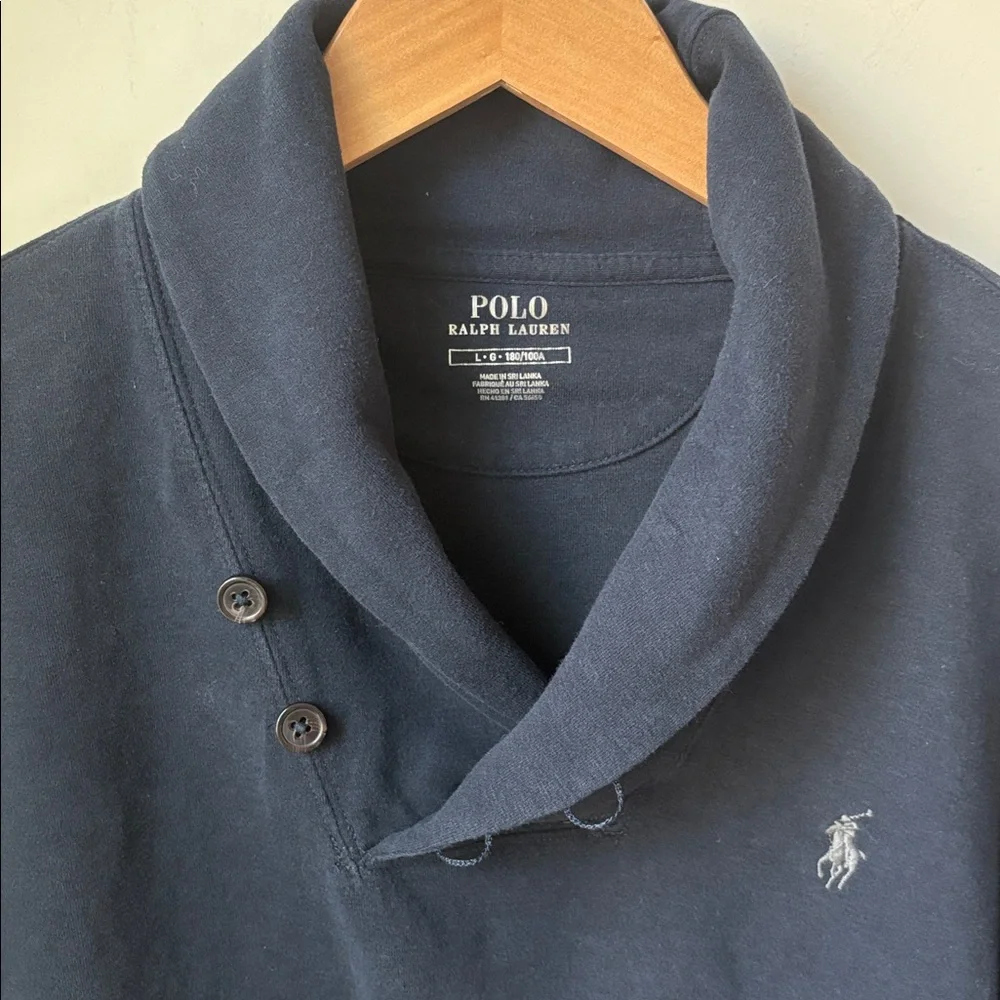 Polo Ralph Lauren Luxury Jersey Shawl Collar Pullover Navy Preppy Pony Size L